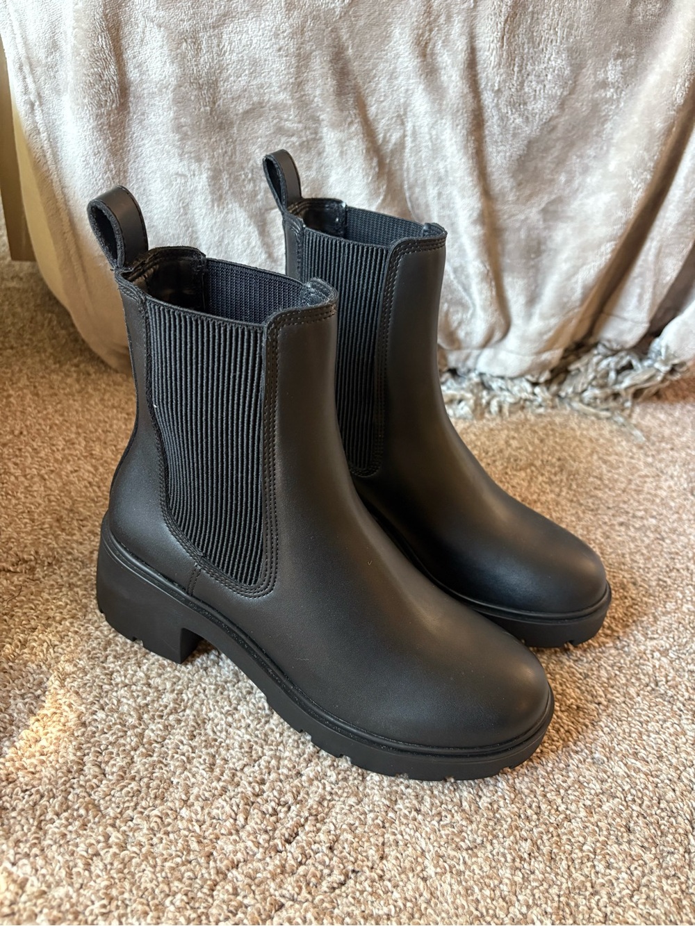 Steve Madden Black Lug Chelsea Ankle Boots